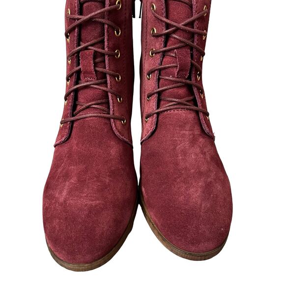 Diba Womens Blake Leather Suede Lace Up Wedge Booties Size 8.5 Burgandy Red NWOB - Picture 2 of 12